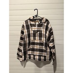 Cabin Fever Mens XL Baja Hoodie Brown Plaid Mexican Blanket Pullover NWT